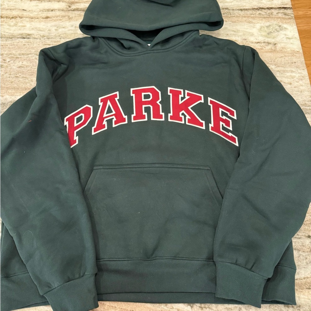 PARKE Varsity Hoodie in Forest and Maroon L/XL